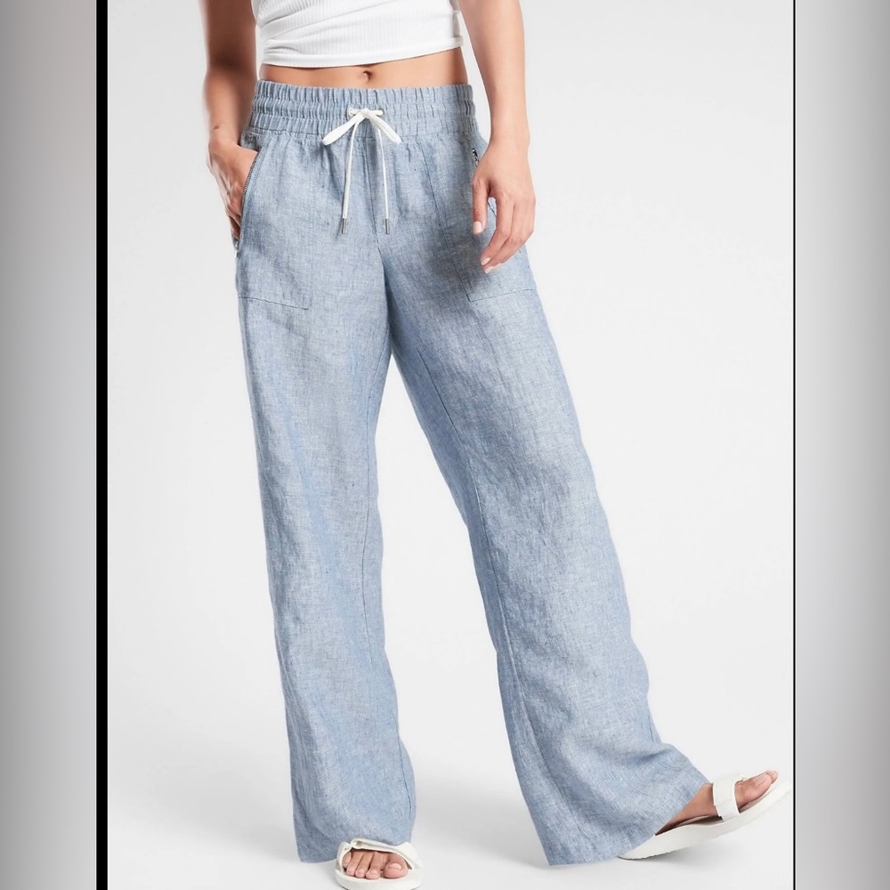 Athleta Cabo wide leg Linen Pants Chambray size 2 EUC